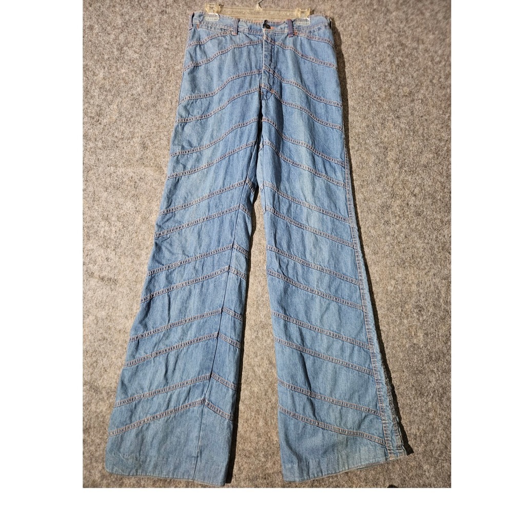 Vintage Faded Glory Jeans Womens 36 Blue Chevron Bell Wide Leg Actual 32x36+